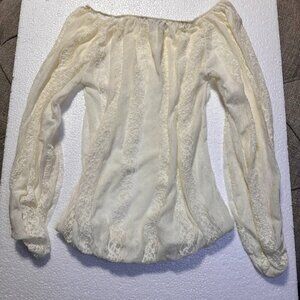 POOF! CREAM OFF-THE-SHOULD LACE TOP